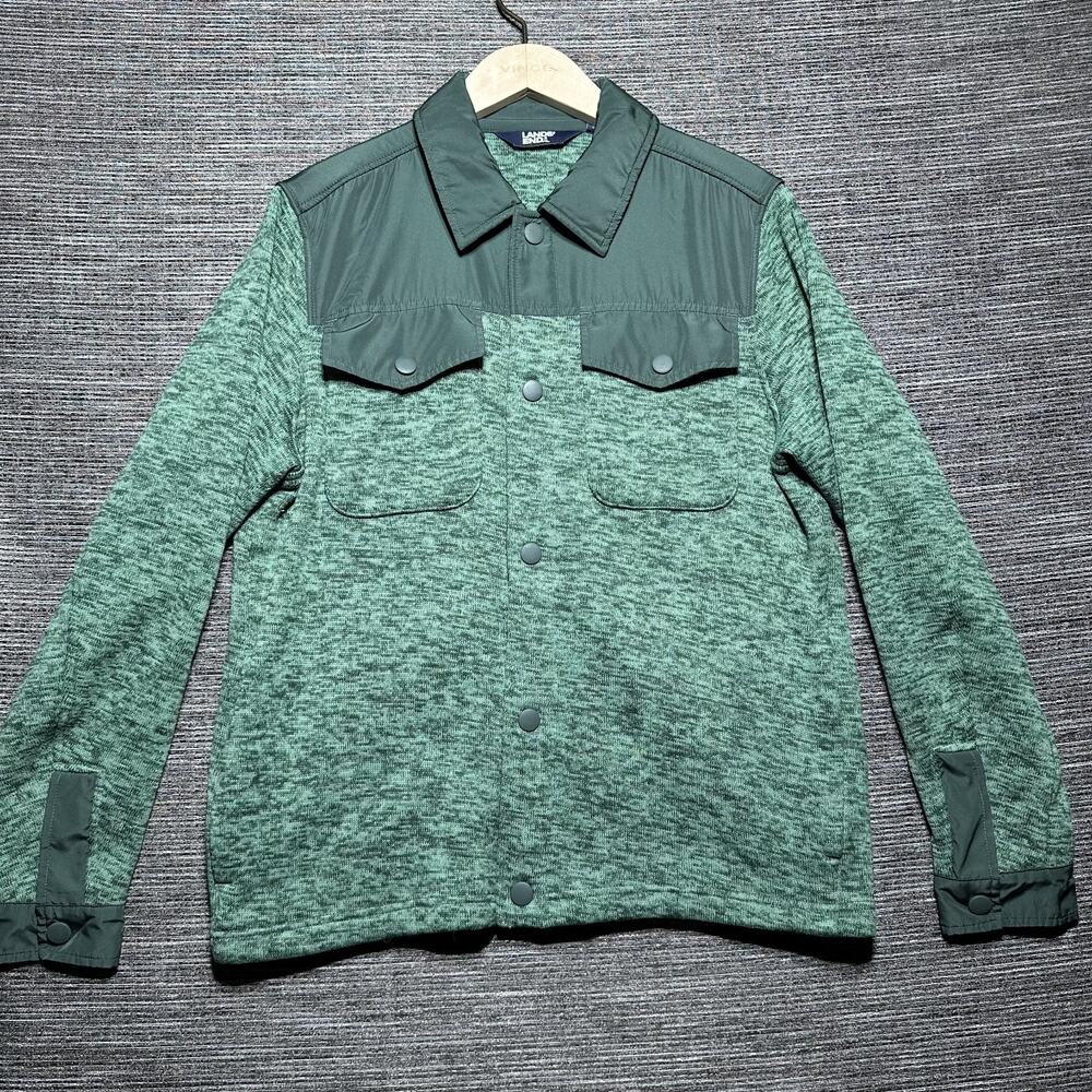Lands' End Sweater Men's Medium Green Fleece Water Resistant Snap Front Shacket